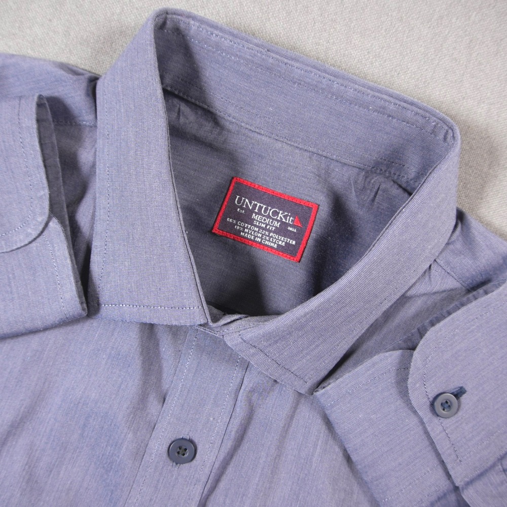 UNTUCKit Slim Fit Stretch Men Shirt M Cotton Poly Blend Office Blue Long Sleeve